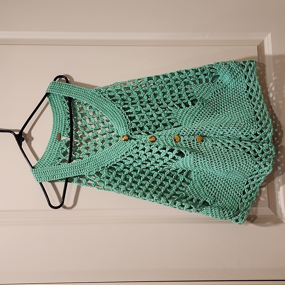 Free People sleeveless button down crochet sweater